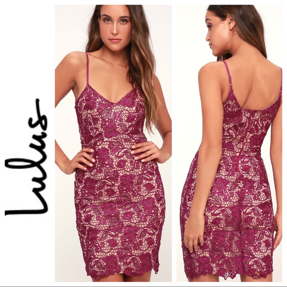 Lulus Magenta Lace Bodycon Dress